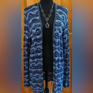 Jones New York Cardigan Black & Silver Button Front Size Large